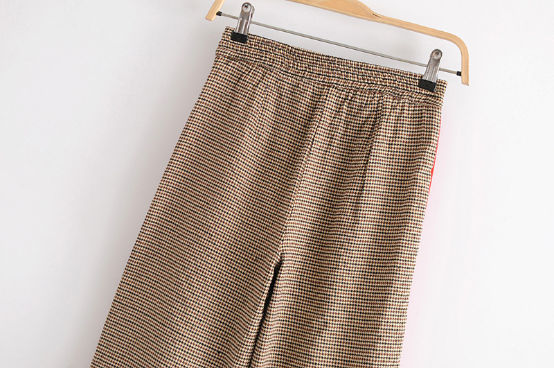 Fashion Khaki Grid Pattern Decorated Trousers,Pants