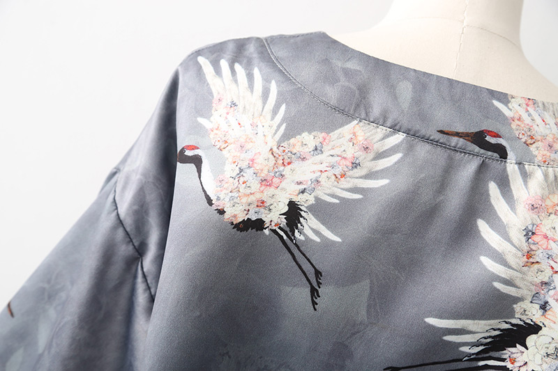 Fashion Gray Crane Pattern Decorated Coat,Coat-Jacket