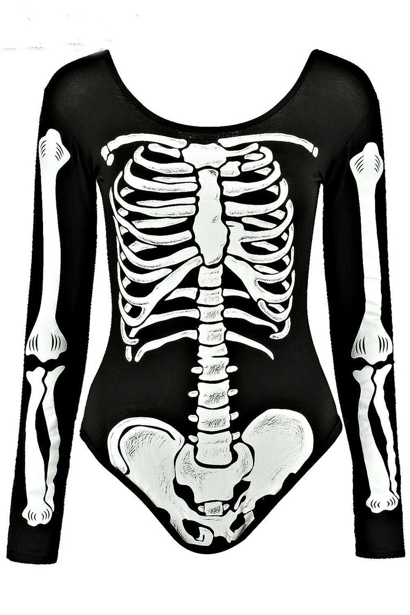 Fashion Black Skeleton Pattern Decorated Jumpsuit,Pants