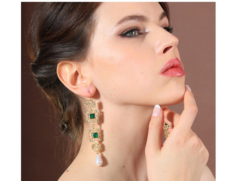 Fashion Green Square Shape Design Hollow Out Earrings,Drop Earrings