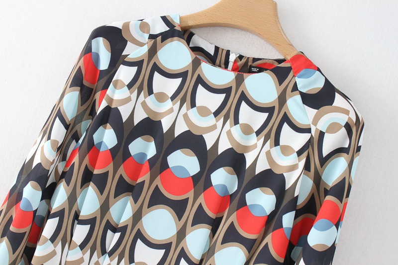 Fashion Multi-color Geometric Shape Pattern Decorated Long Sleeves Dress,Long Dress
