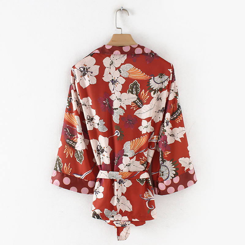 Fashion Red Flower Pattern Decorated Blouse,Sunscreen Shirts