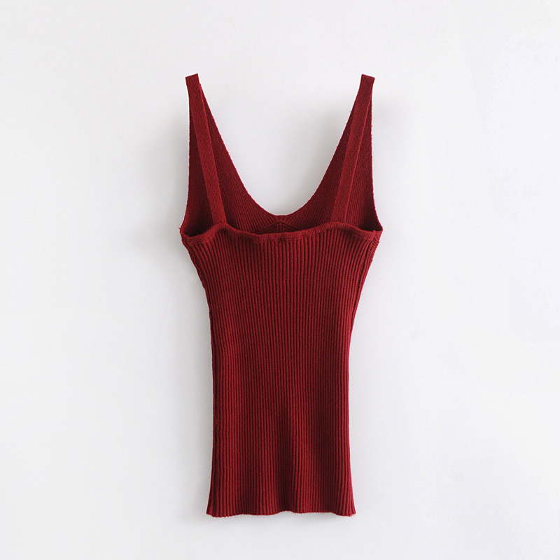 Fashion Claret Red Pure Color Decorated Vest,Sweater