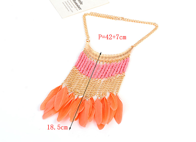 Fashion Pink Tassel Design Feather Necklace,Beaded Necklaces