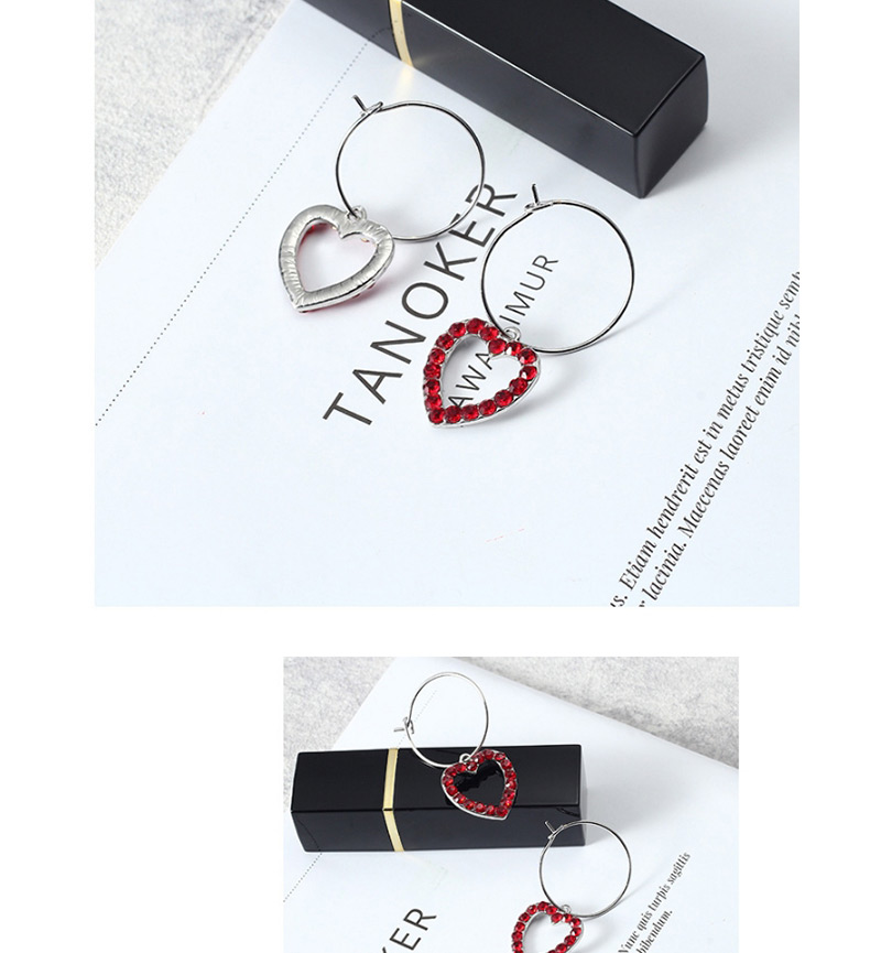 Fashion Silver Color+red Heart Shape Decorated Earrings,Hoop Earrings