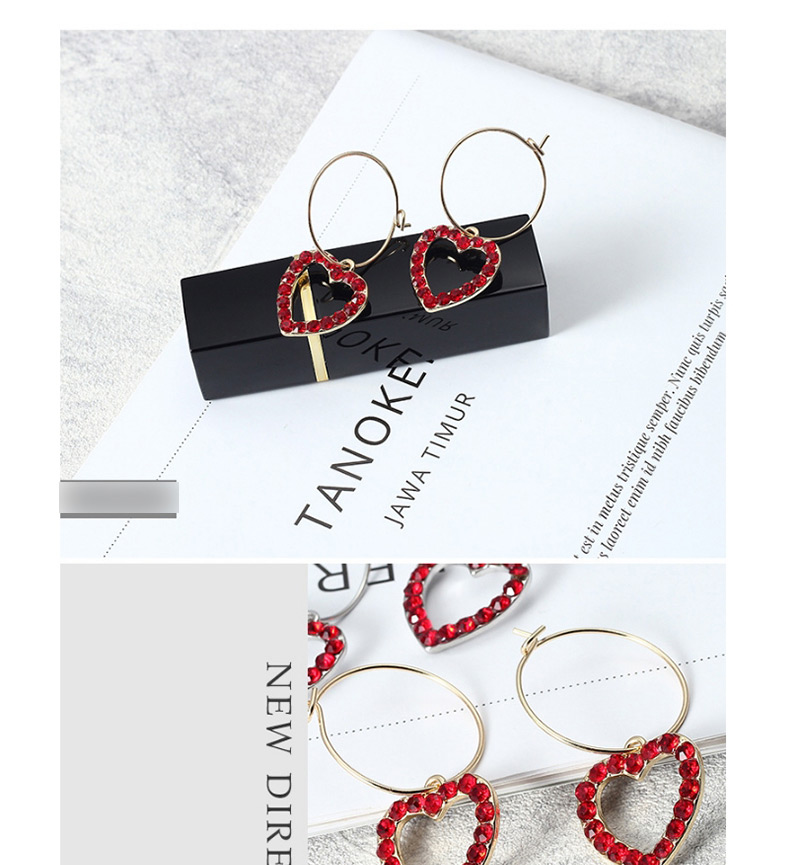 Fashion Gold Color +red Heart Shape Decorated Earrings,Drop Earrings