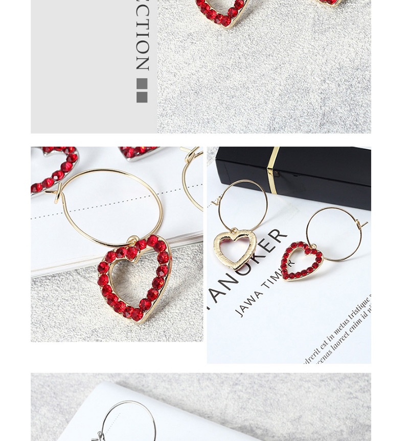 Fashion Silver Color+red Heart Shape Decorated Earrings,Hoop Earrings