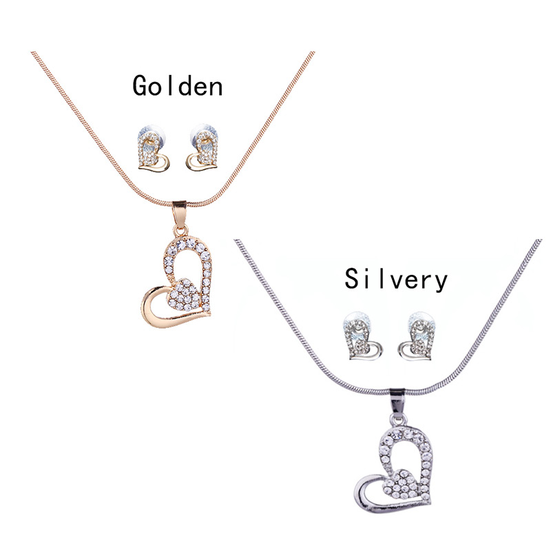 Fashion Silver Color Full Diamond Decorated Heart Jewelry Sets,Jewelry Sets