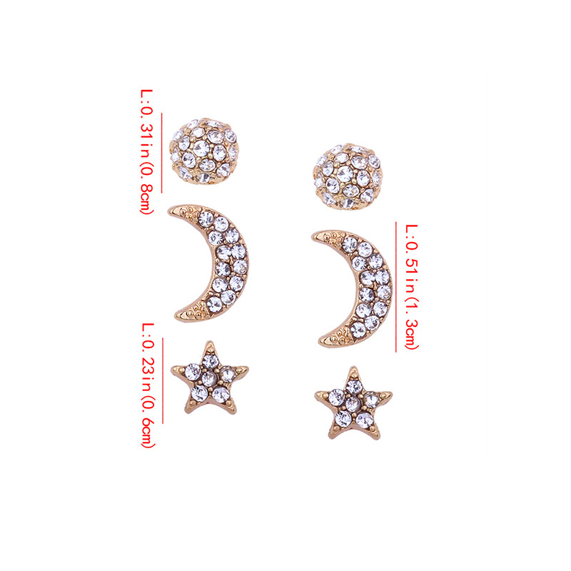 Fashion Gold Color Moon&star Shape Decorated Earrings(3pcs),Earrings set