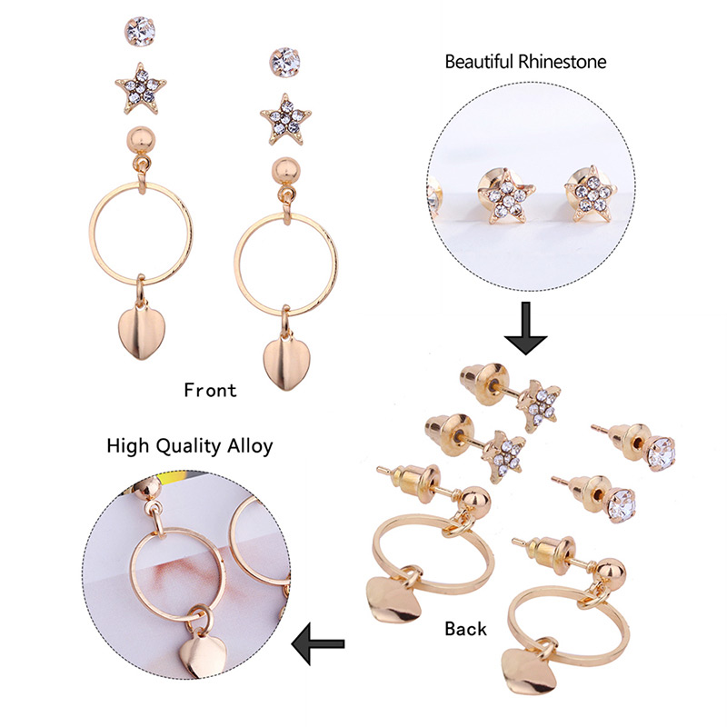 Fashion Gold Color Round Shape Decorated Earrings(3pcs),Earrings set