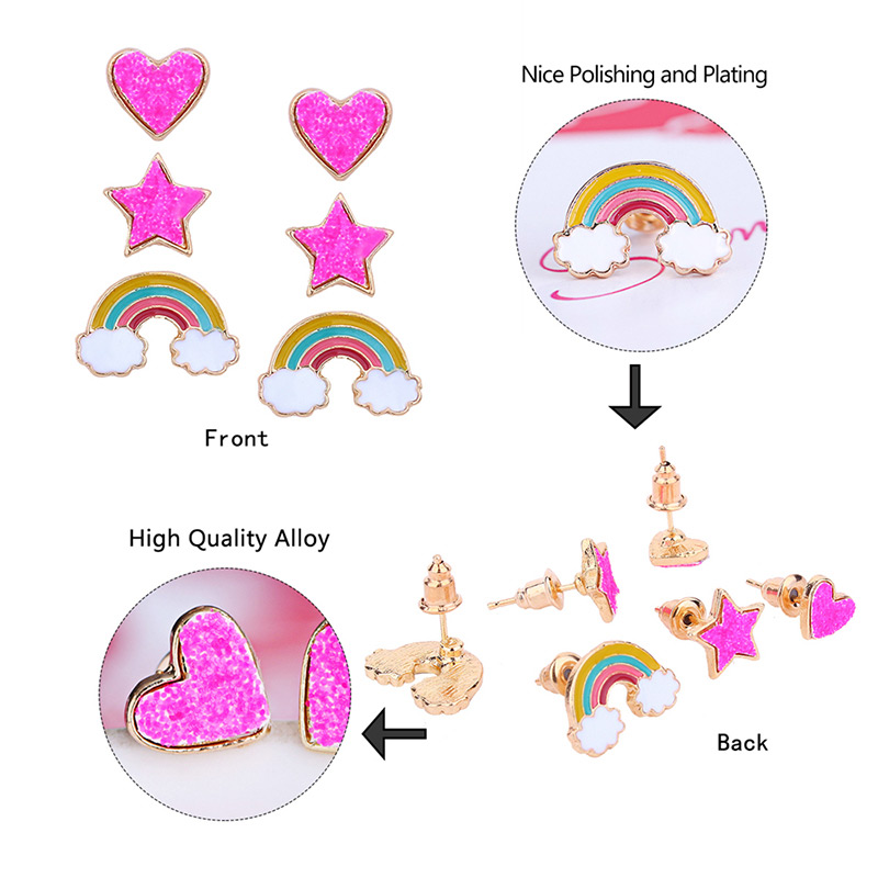 Fashion Pink Star&rainbow Shape Decorated Earrings(3pcs),Earrings set
