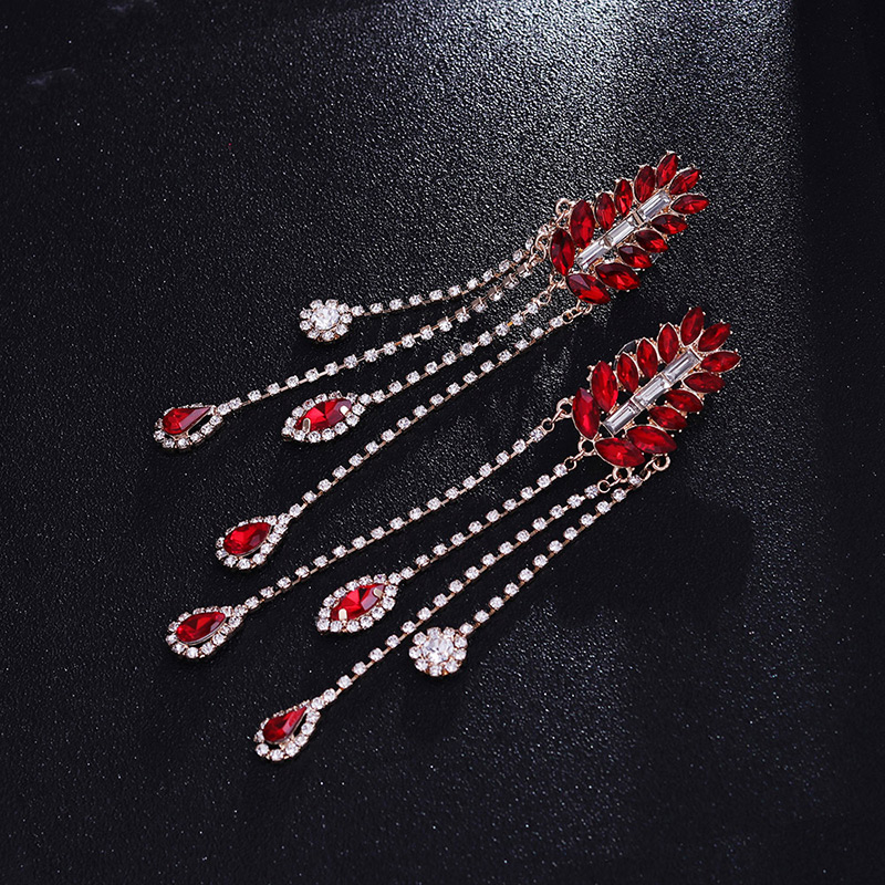 Fashion Red Full Diamond Decorated Multi-color Earrings,Drop Earrings