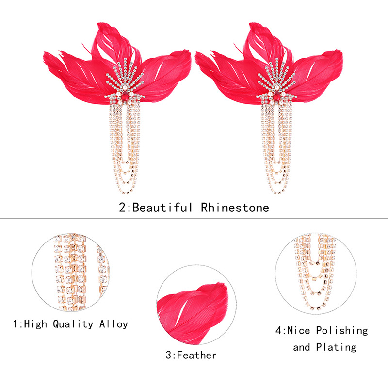 Fashion Red Tassel Decorated Feather Earrings,Drop Earrings