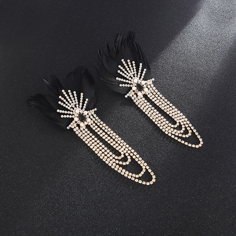 Fashion Black Tassel Decorated Feather Earrings,Drop Earrings