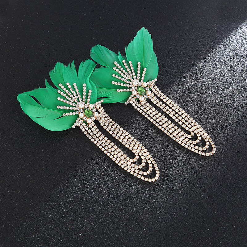Fashion Green Tassel Decorated Feather Earrings,Drop Earrings