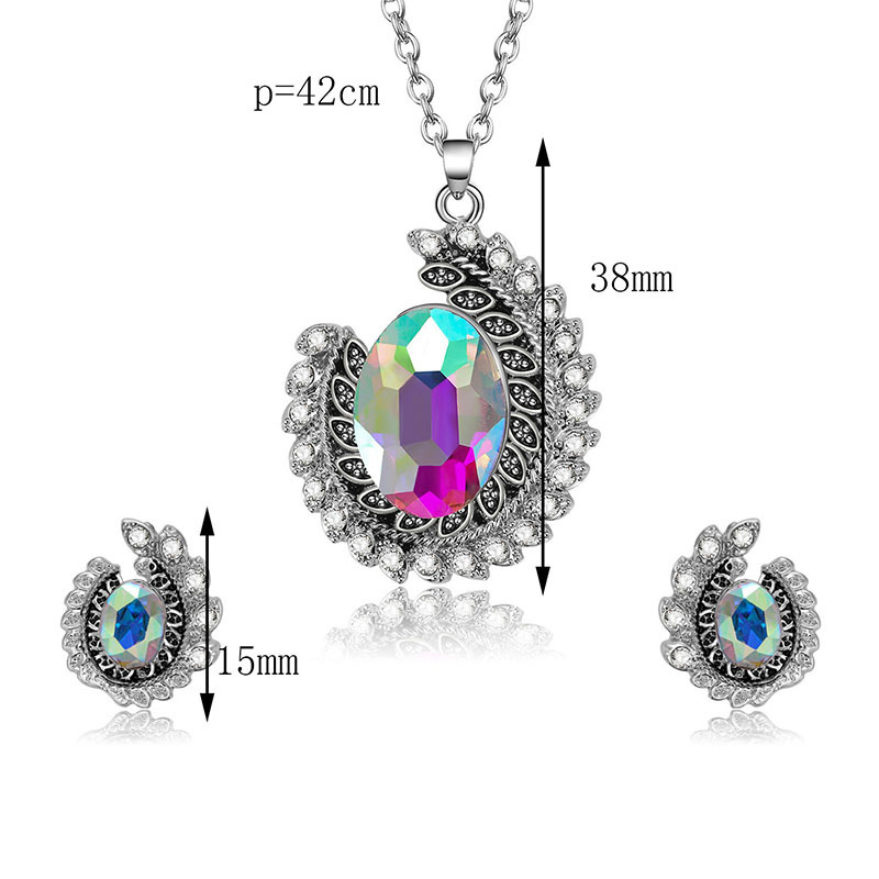 Fashion Silver Color Oval Shape Decorated Jewelry Set (3 Pcs),Jewelry Sets
