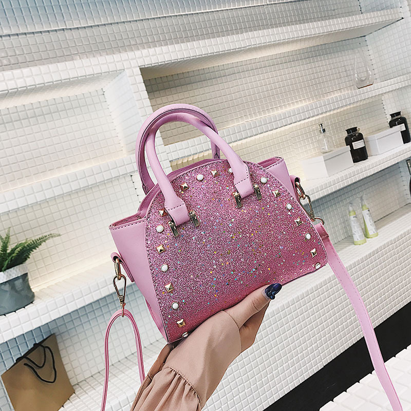 Fashion Pink Rivet Decorated Shoulder Bag,Handbags