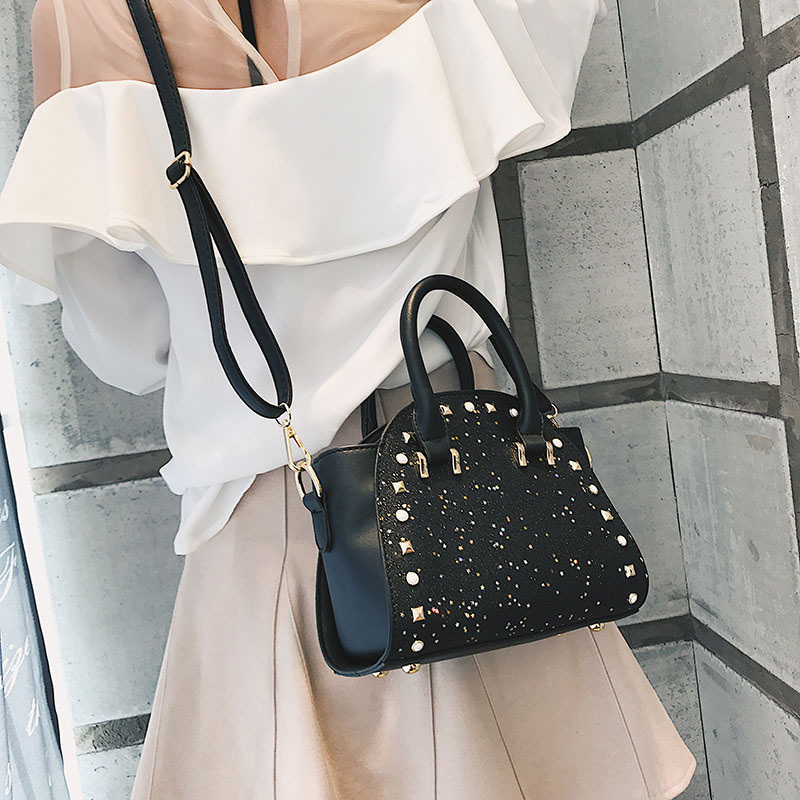 Fashion White Rivet Decorated Shoulder Bag,Handbags