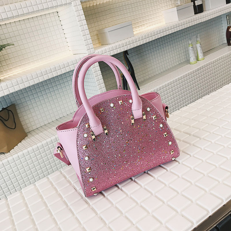 Fashion Pink Rivet Decorated Shoulder Bag,Handbags