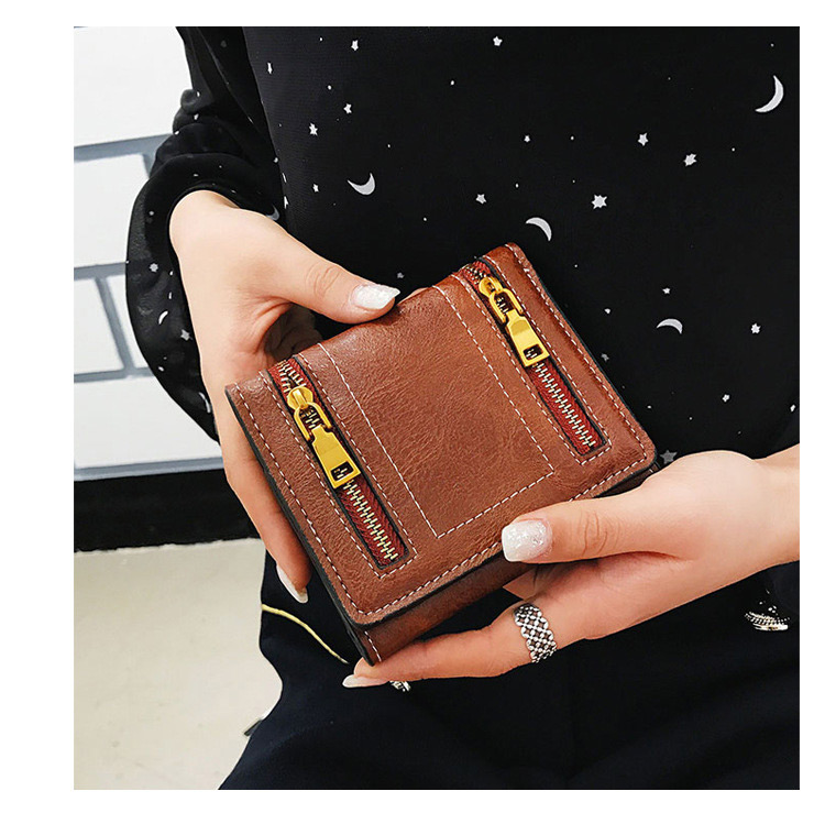 Fashion Brown Zipper Decorated Wallet,Wallet