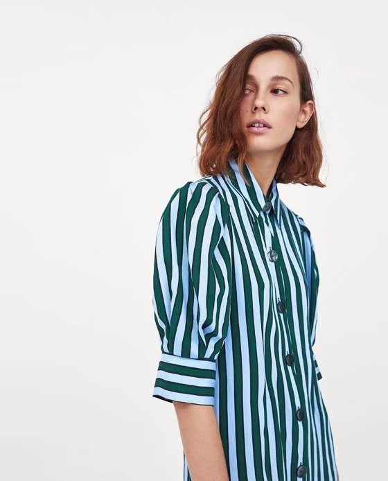 Fashion Green+white Stripe Pattern Decorated Shirt,Tank Tops & Camis