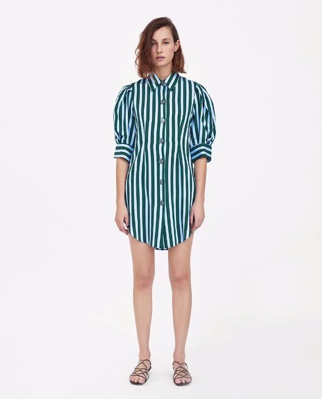 Fashion Green+white Stripe Pattern Decorated Shirt,Tank Tops & Camis