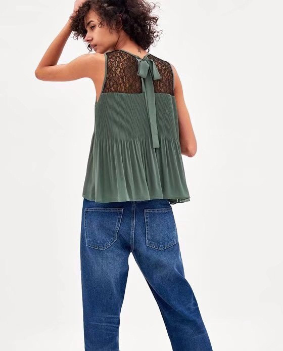 Fashion Green Pure Color Decorated Shirt,Tank Tops & Camis