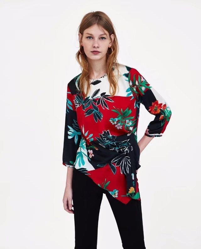 Fashion Black+red Flower Pattern Decorated Shirt,Tank Tops & Camis