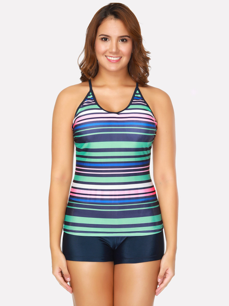 Fashion Blue Stripe Pattern Decorated Swimwear,Bikini Sets