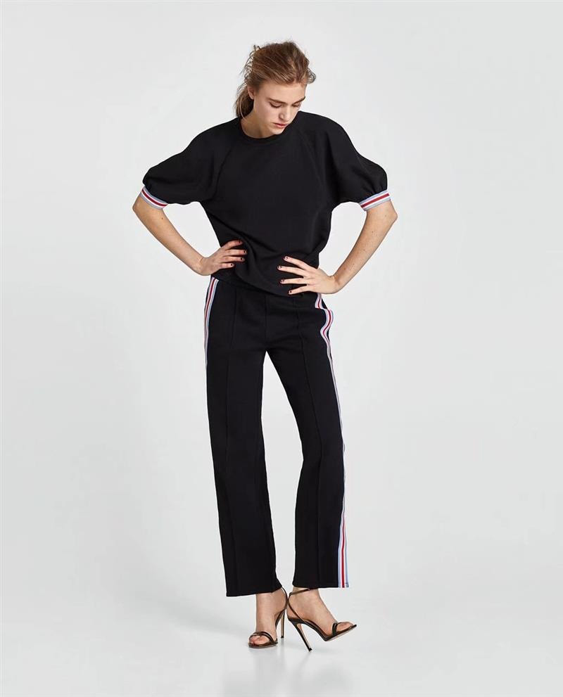 Fashion Black Stripe Pattern Decorated Trousers,Pants