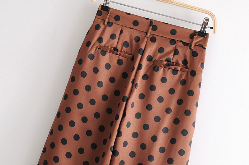 Fashion Brown Spot Pattern Decorated Trousers,Pants