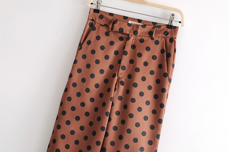 Fashion Brown Spot Pattern Decorated Trousers,Pants