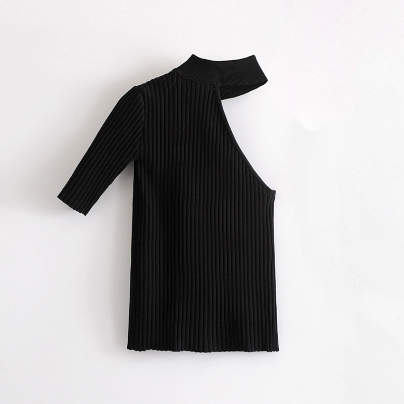 Fashion Black Pure Color Decorated Shirt,Sweater