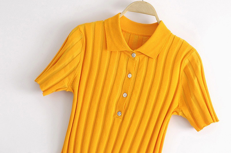 Fashion Yellow Button Decorated Shirt,Sweater