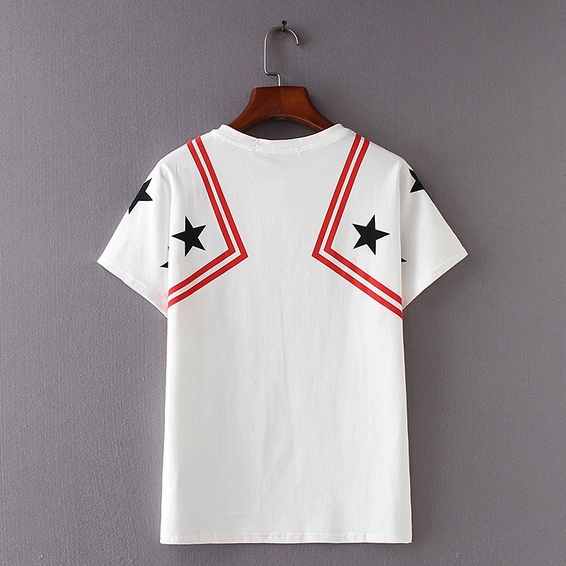 Fashion White Star&cat Pattern Decorated Shirt,Tank Tops & Camis