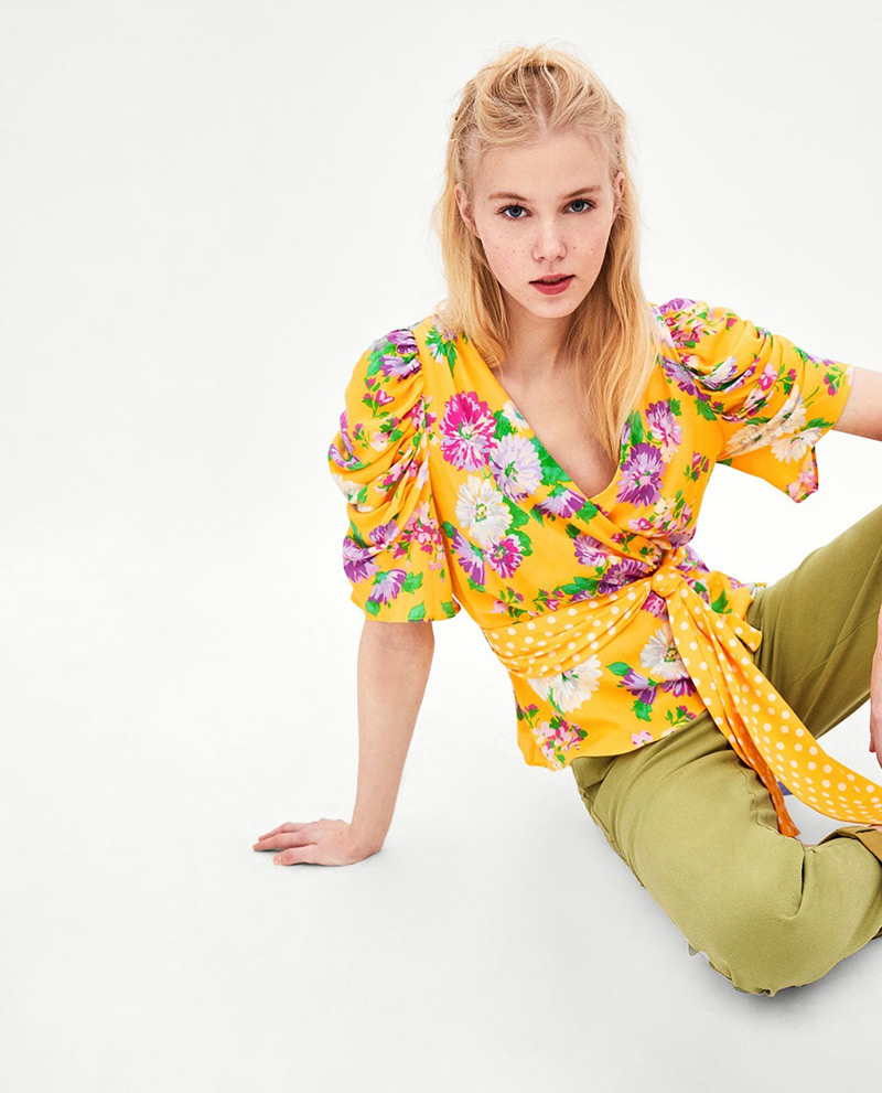 Fashion Yellow Flower Pattern Decorated Shirt,Tank Tops & Camis