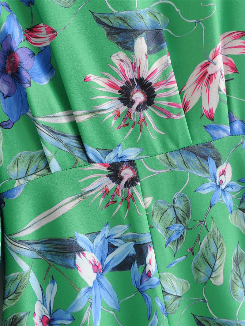 Fashion Green Flower Pattern Decorated Dress,Long Dress
