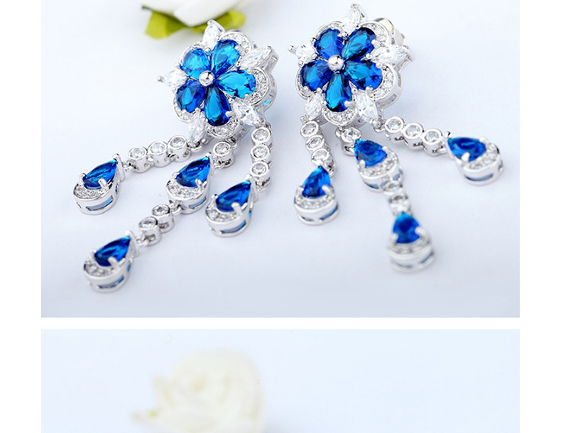 Fashion Blue Flower Shape Decorated Earrings,Drop Earrings