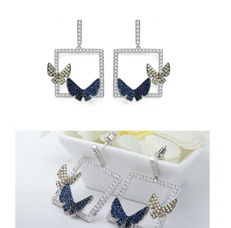 Fashion Light Yellow+blue Butterfly Shape Decorated Earrings,Earrings