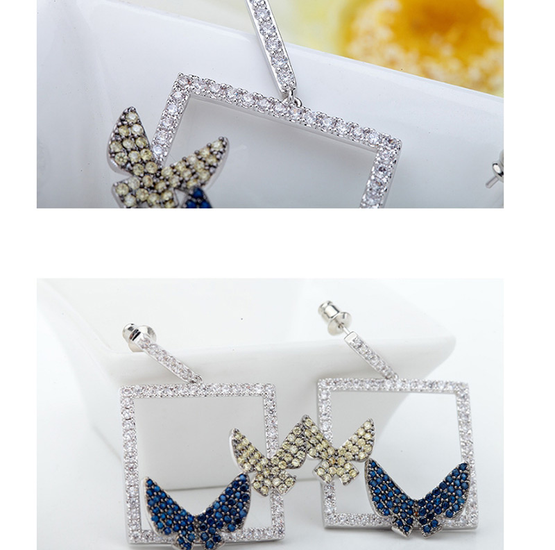 Fashion Light Yellow+blue Butterfly Shape Decorated Earrings,Earrings