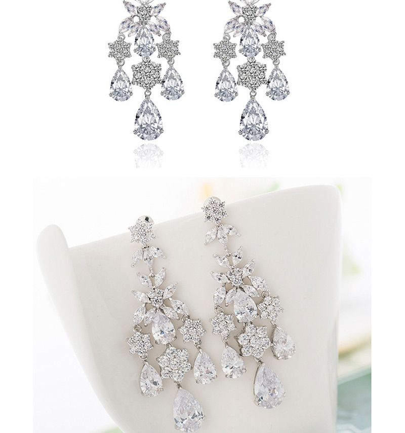 Fashion Silver Color Water Drop Shape Decorated Earrings,Drop Earrings