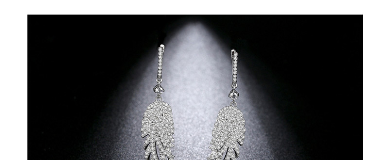 Fashion Silver Color Feather Shape Decorated Earrings,Earrings