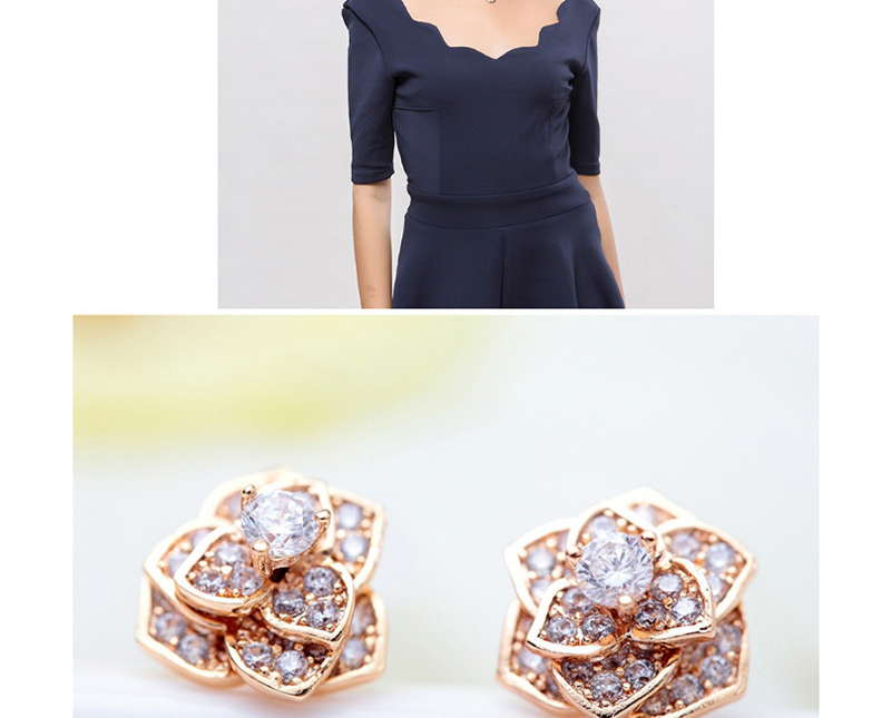 Fashion Rose Gold Flower Shape Decorated Earrings,Earrings