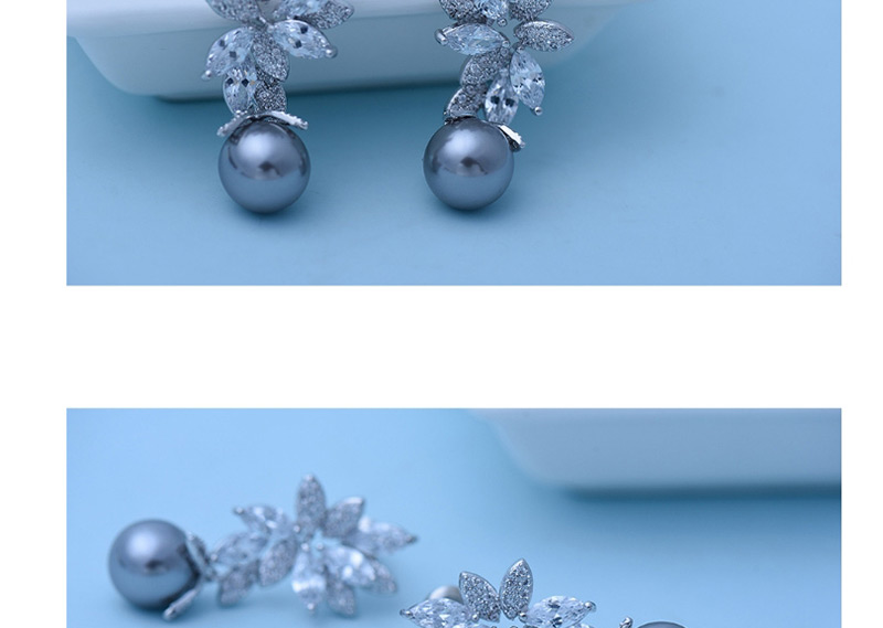 Fashion Gray+silver Color Flower Shape Decorated Earrings,Earrings