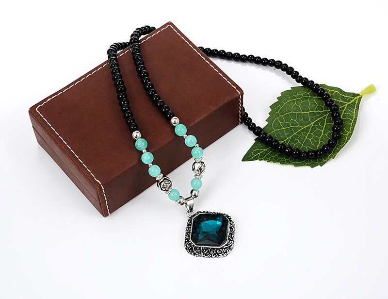 Fashion Blue Square Shape Decorated Necklace,Beaded Necklaces