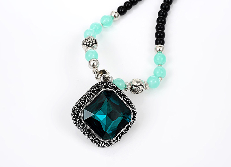 Fashion Blue Square Shape Decorated Necklace,Beaded Necklaces