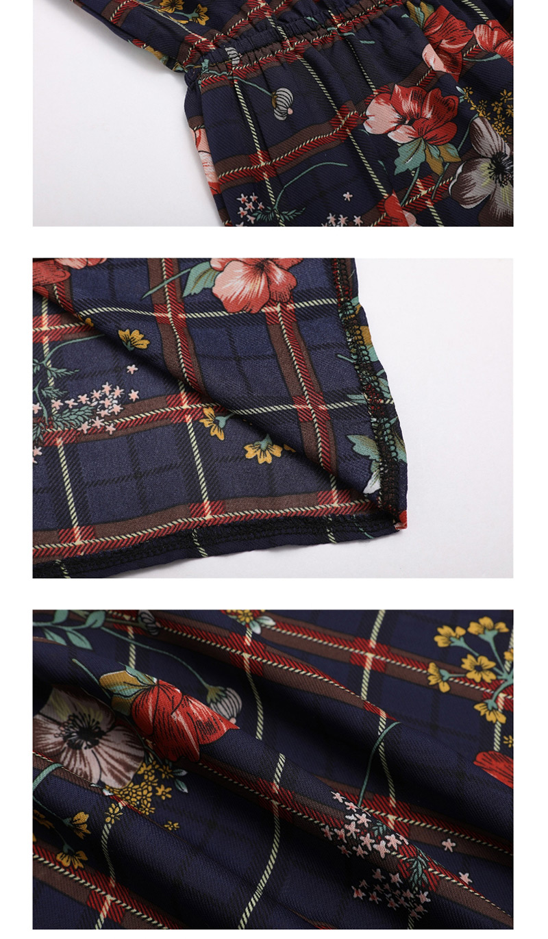 Fashion Navy Flower Pattern Decorated Jumpsuit,Pants