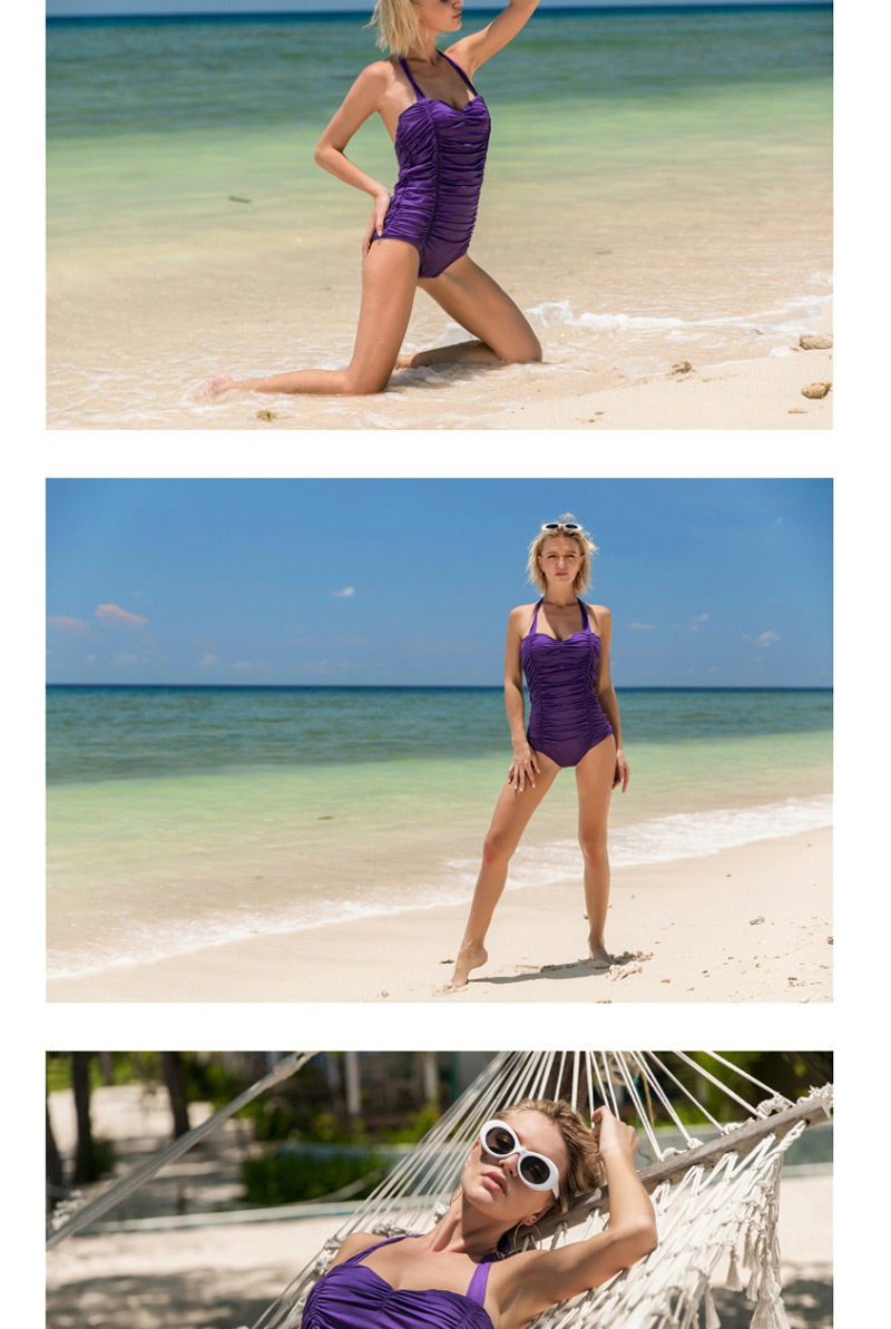 Fashion Purple Pure Color Decorated Swimwear,One Pieces