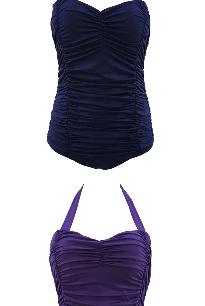 Fashion Dark Blue Pure Color Decorated Swimwear,One Pieces