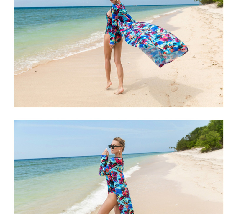 Fashion Blue Color Matching Decorated Swimwear (2 Pcs ),One Pieces